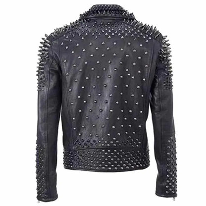 Men’s EMO Punk Rock Silver & Black Studded Leather Jacket