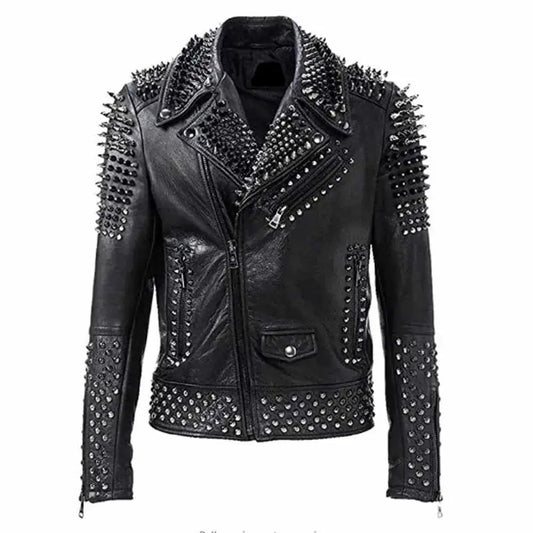Men’s EMO Punk Rock Silver & Black Studded Leather Jacket