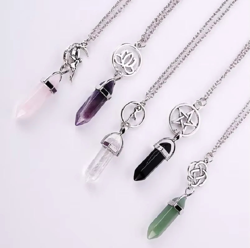 Natural Stone Reiki Chakra Protection Pendant Necklace Wicca Witchy Witch Pagan Esoteric Divination Gothic Women Jewelry Gift
