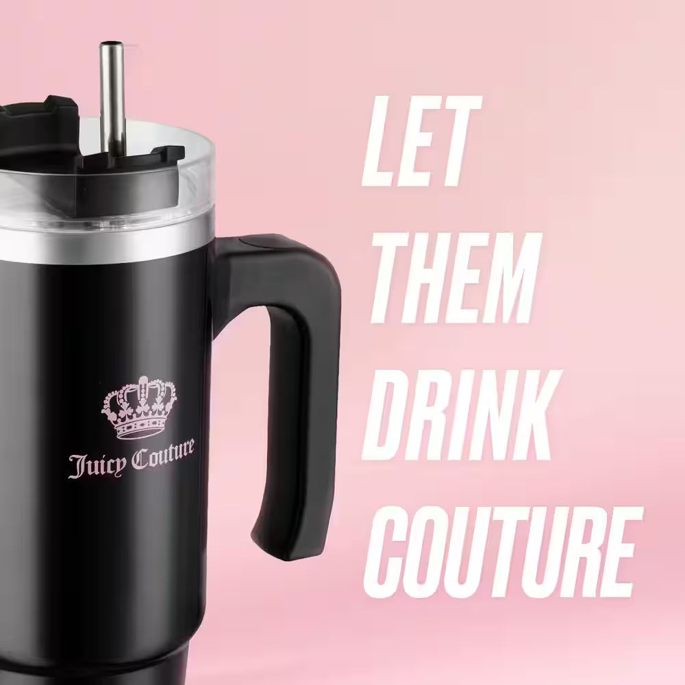 Juicy Travel Style 31.5 Oz. Jet Black Stainless Steel with Slide Lid and Straw Travel Mug