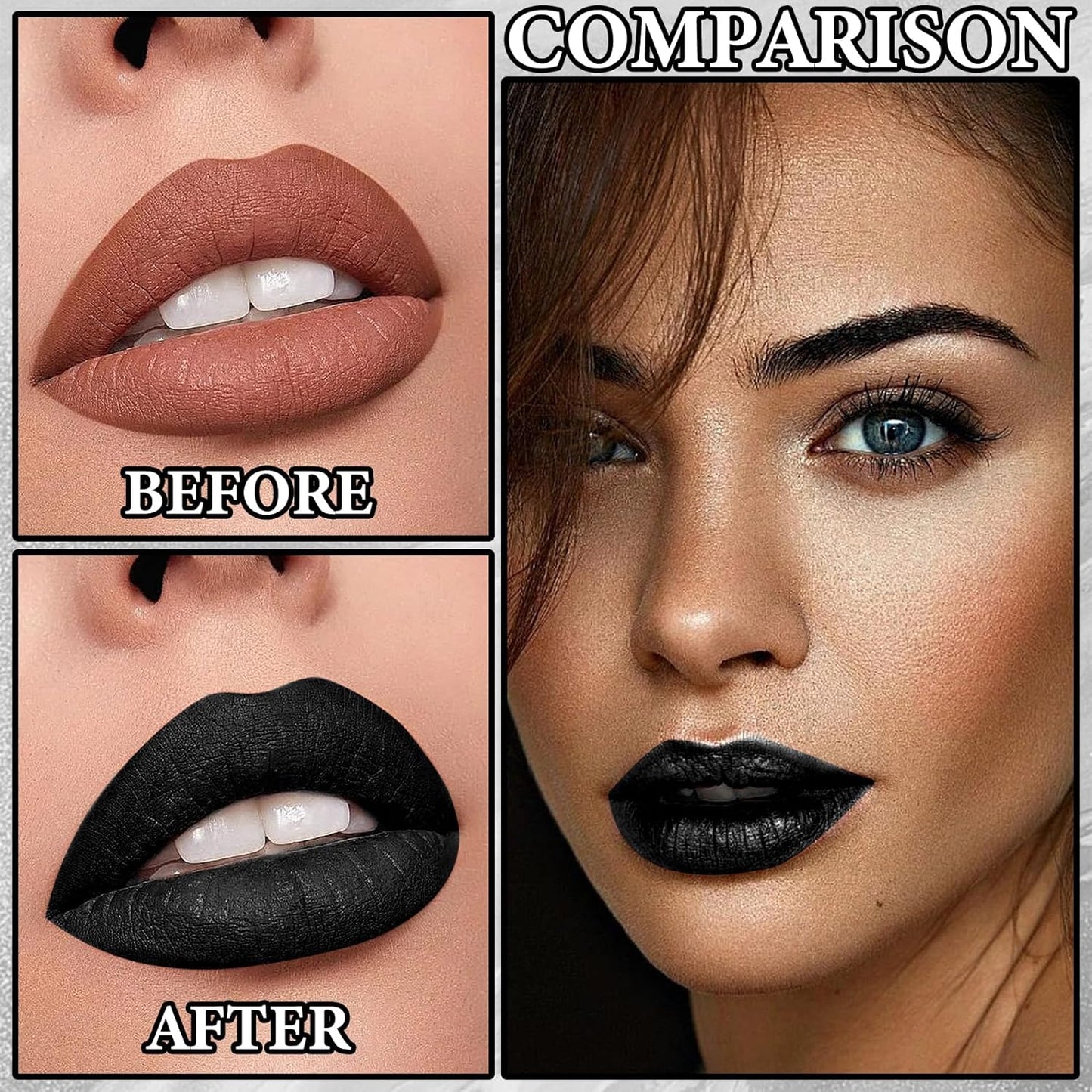 2 PCS Black Matte Lip Liner and Liquid Lipstick Makeup Set,Waterproof Matte Lip Gloss Lipstick Set,High Pigmented & Non-Sticky Velvet Lipgloss Halloween Gothic Cosplay Makeup Set