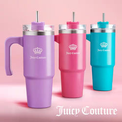 Juicy Travel Style 31.5 Oz. Hot Pink Stainless Steel with Slide Lid & Straw Travel Mug