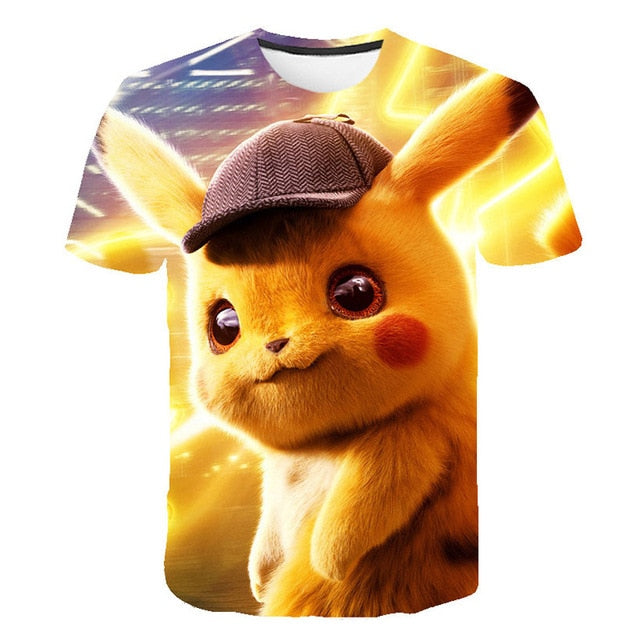 3D Movie Detective Pokemon Pikachu T-shirt For Boy/girl Tshirts Fashion Summer Casual Tees Anime Cute Cartoon Clothes