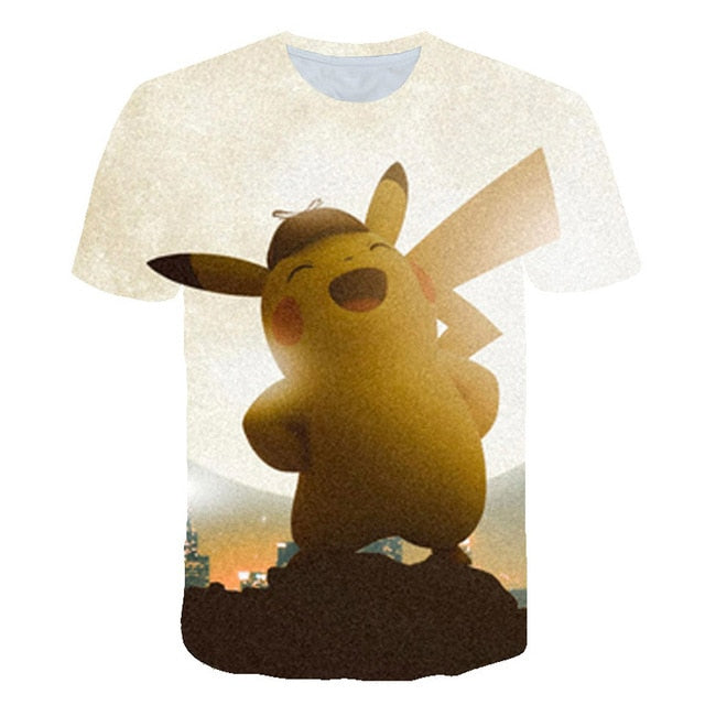 3D Movie Detective Pokemon Pikachu T-shirt For Boy/girl Tshirts Fashion Summer Casual Tees Anime Cute Cartoon Clothes