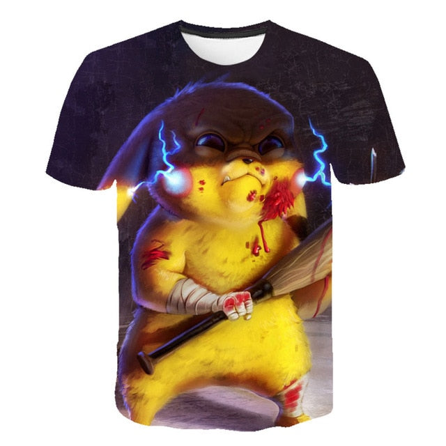 3D Movie Detective Pokemon Pikachu T-shirt For Boy/girl Tshirts Fashion Summer Casual Tees Anime Cute Cartoon Clothes